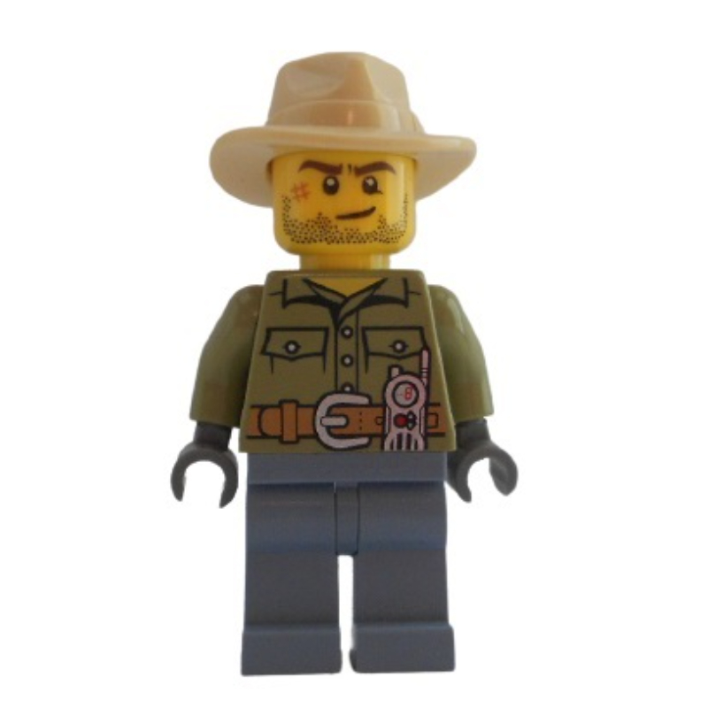 Explorateur de volcan, homme, torse vert olive, jambes bleu sable, chapeau beige (Volcano Explorer, Male, Olive Green Torso, Sand Blue Legs, Tan Hat)