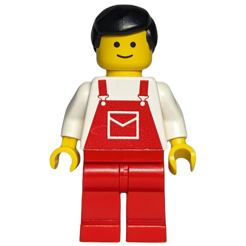 Homme, salopette rouge, cheveux noirs (3626a tête) (Man, Red Overalls, Black Hair (3626a Head))