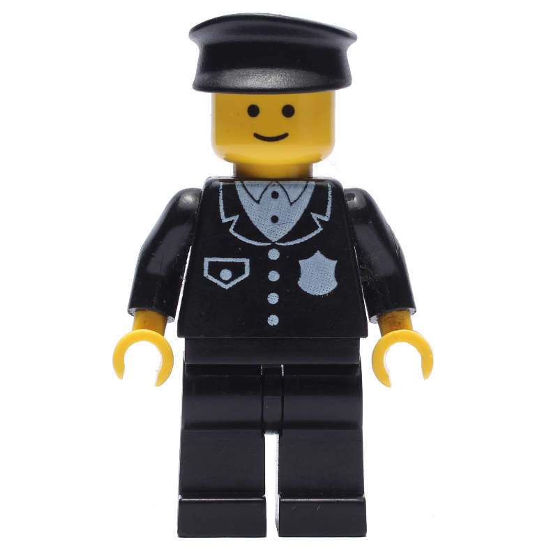 Policier, costume noir avec badge, chapeau noir (Policeman, Black Suit with Badge, Black Hat)