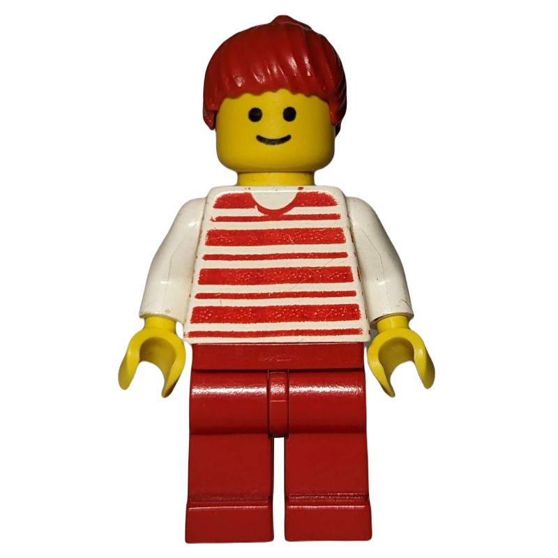 Femme, chemise rayée rouge et blanche, jambes rouges, cheveux rouges (Woman, Red and White Striped Shirt, Red Legs, Red Hair)