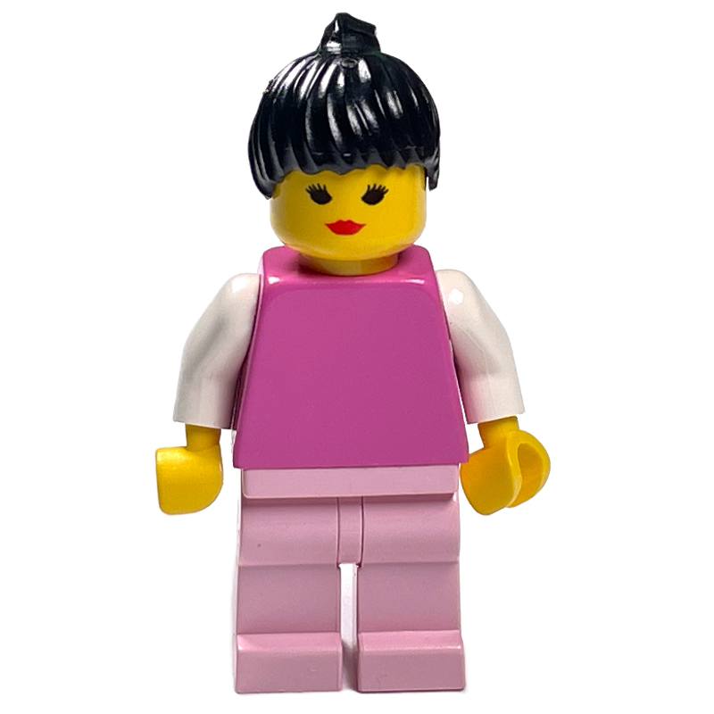 Torse rose moyen foncé, jambes roses, cheveux noirs (Medium Dark Pink Torso, Pink Legs, Black Hair)