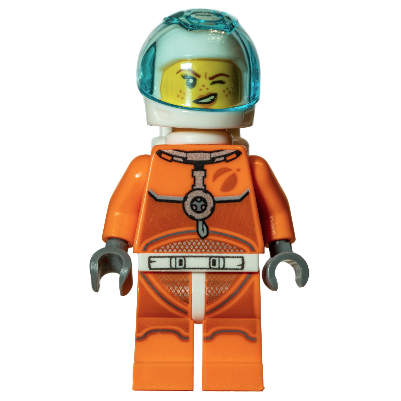 Astronaute, femme, torse et jambes orange, casque blanc, visière bleu clair transparent (Astronaut, Woman, Orange Torso and Legs, White Helmet, Trans-Light Blue Visor)