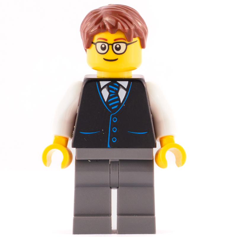 Directeur de lancement - torse noir, jambes gris bleuté foncé, cheveux brun rougeâtre (Launch Director - Black Torso, Dark Bluish Grey Legs, Reddish Brown Hair)