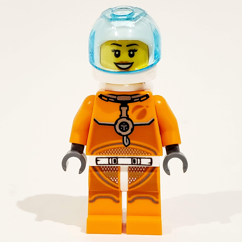 Astronaute - torse et jambes orange, casque blanc, visière bleu clair transparent, femme (Astronaut - Orange Torso and Legs, White Helmet, Trans-Light Blue Visor, Female)