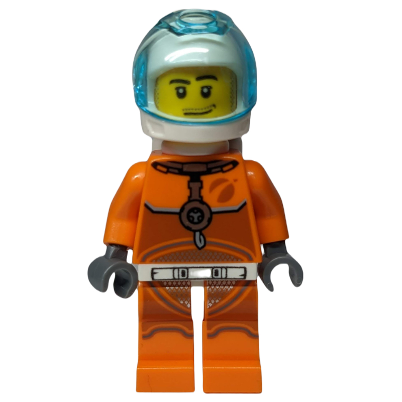 Astronaute - torse et jambes orange, casque blanc, visière bleu clair transparent, barbe naissante (Astronaut - Orange Torso and Legs, White Helmet, Trans-Light Blue Visor, Stubble)