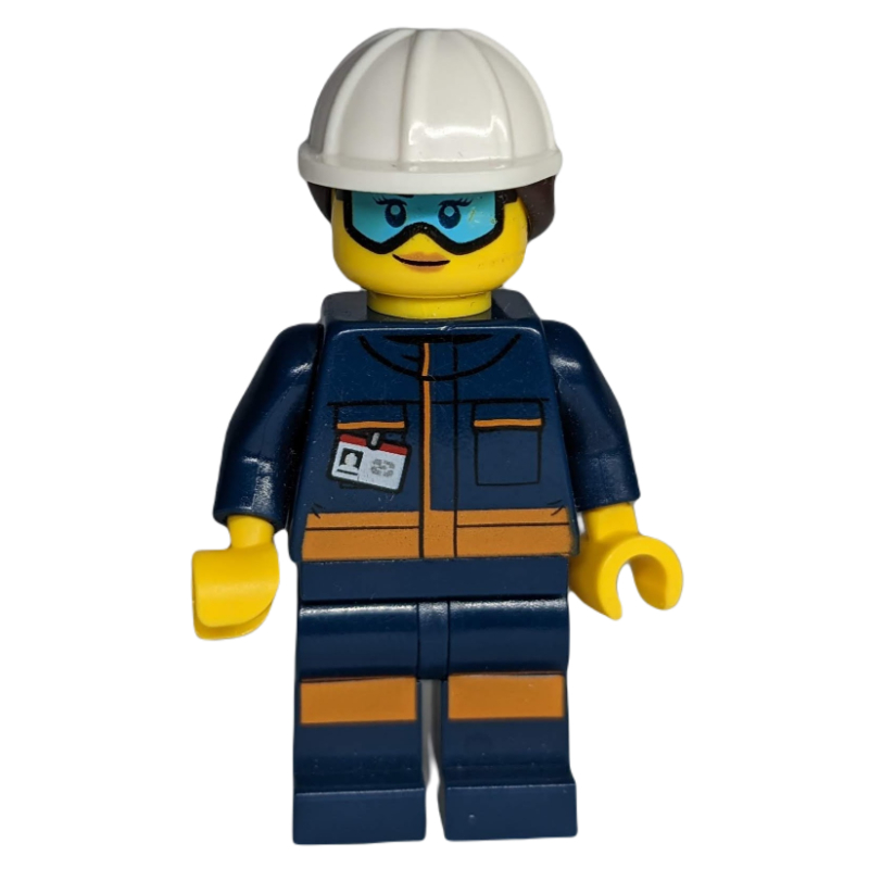 Technicien - torse bleu foncé, jambes bleu foncé, casque blanc, cheveux brun rougeâtre (Technician - Dark Blue Torso, Dark Blue Legs, White Helmet, Reddish Brown Hair)