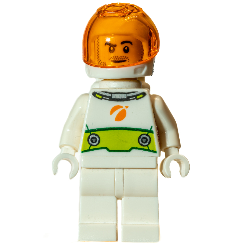 Astronaute — torse et jambes blancs, décoration vert citron, casque blanc visière transparent orange (Astronaut - White Torso and Legs, Lime decor, White Helmet Trans Orange Visor)