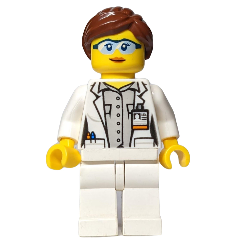 Scientifique - torse blanc, blouse de laboratoire, jambes gris bleuté clair, cheveux brun rougeâtre (Scientist - White Torso, Lab Coat, Light Bluish Grey Legs, Reddish Brown Hair)