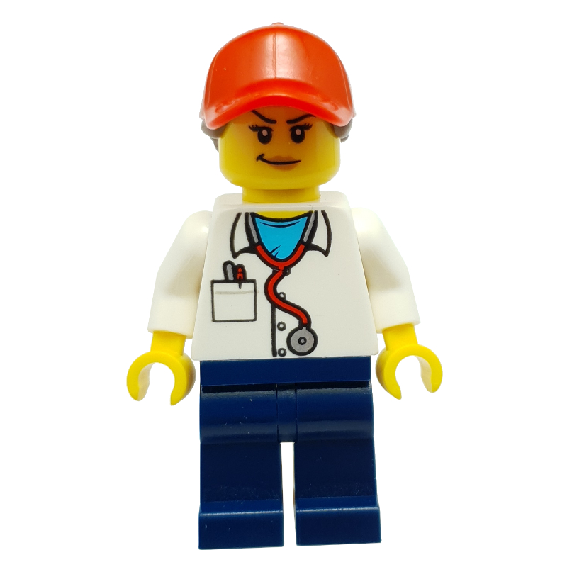 Médecin - labcoat blanc, jambes bleu foncé, casquette rouge (Physician - White Labcoat, Dark Blue Legs, Red Cap)