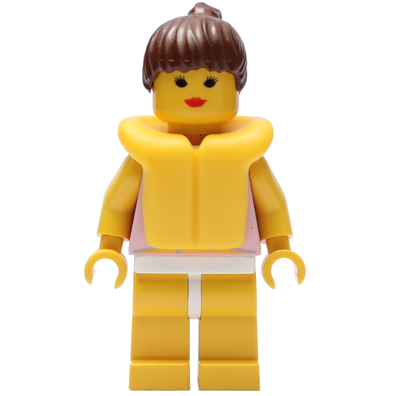 Res-q femme, maillot de bain rose, gilet de sauvetage jaune (Res-Q Woman, Pink Swimsuit, Yellow Life Vest)