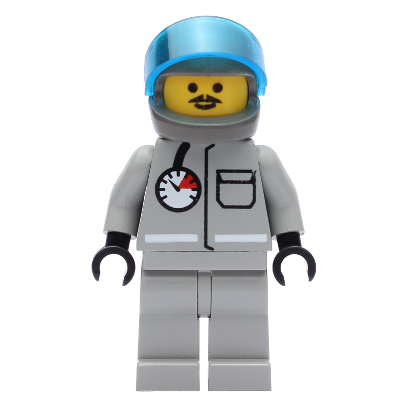 Pompier, costume de feu gris clair avec jauge et poche, casque gris foncé avec visière, moustache (Fireman, Light Gray Fire Suit with Gauge and Pocket, Dark Gray Helmet with Visor, Moustache)