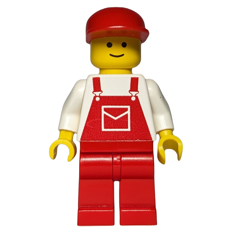 Homme - torse blanc, salopette rouge, casquette rouge (3626a tête) (Man - White Torso, Red Overall, Red Cap (3626a Head))