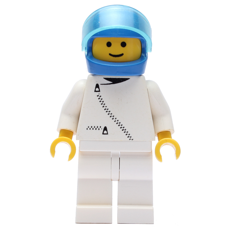 Pilote de course, veste blanche avec fermeture à glissière, jambes blanches, casque bleu avec visière (3626a tête) (Racer, White Jacket with Zipper, White Legs, Blue Helmet with Visor (3626a Head))