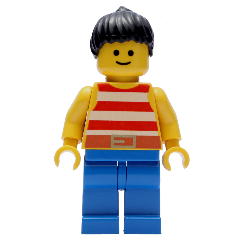 Femme, débardeur rayé rouge et blanc, jambes bleues, cheveux noirs (Woman, Red and White Striped Tank Top, Blue Legs, Black Hair)