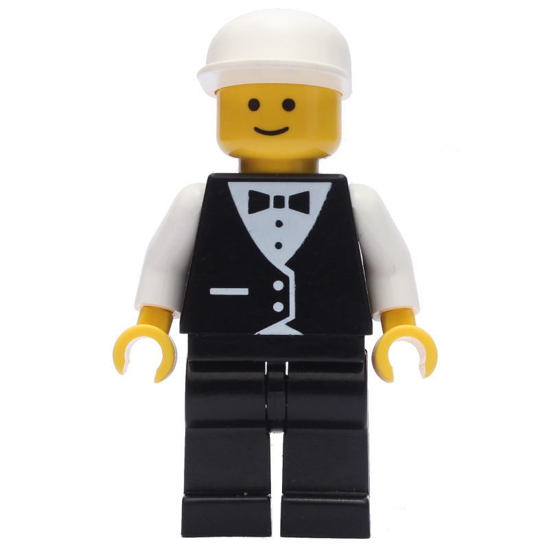 Homme, tenue noire et nœud papillon, casquette blanche (Man, Black Suit and Bow Tie, White Cap)
