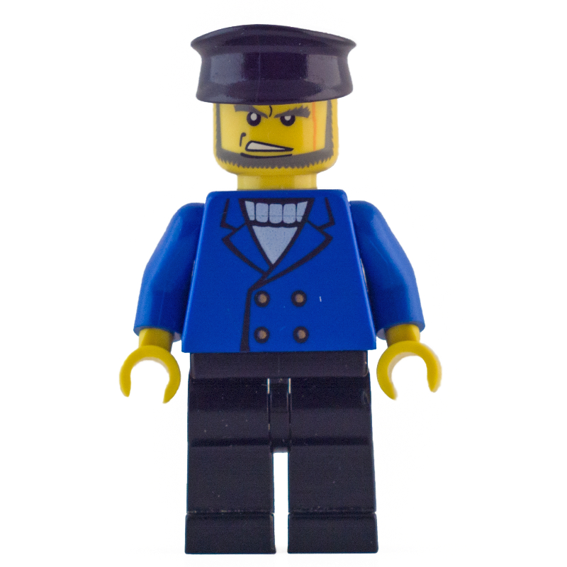 Homme, veste bleue sur pull blanc, chapeau noir, barbe (Man, Blue Jacket over White Sweater, Black Hat, Beard)