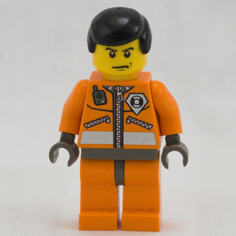 Garde-côte, combinaison orange avec fermeture éclair, radio et badge, cheveux noirs (Coast Guard, Orange Jumpsuit with Zipper, Radio, and Badge, Black Hair)