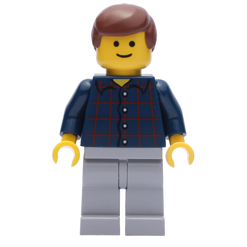 Homme, chemise à carreaux bleu foncé, jambes gris bleuté clair, cheveux brun rougeâtre (Man, Dark Blue Plaid Shirt, Light Bluish Gray Legs, Reddish Brown Hair)