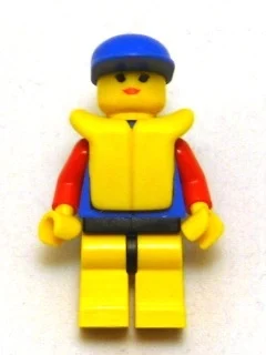 Garde-côte, femme, veste bleue avec fermeture éclair et badge d'identité. casquette bleue, gilet de sauvetage jaune (Coast Guard, Woman, Blue Jacket with Zipper and ID Badge. Blue Cap, Yellow Life Vest)