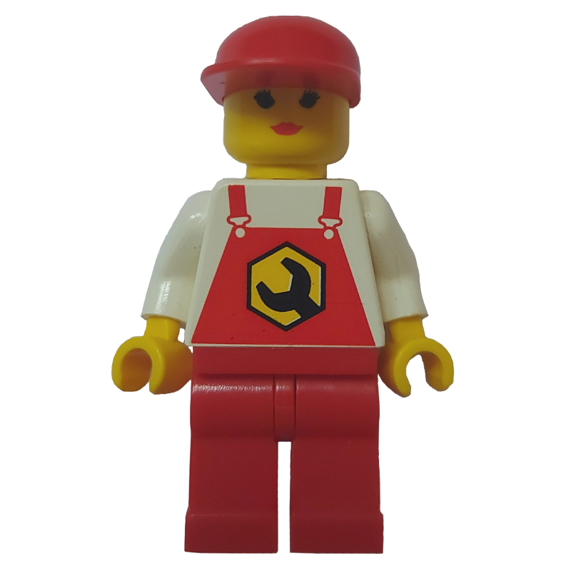 Mécanicien, femme, salopette rouge, casquette rouge (Mechanic, Woman, Red Overalls, Red Cap)
