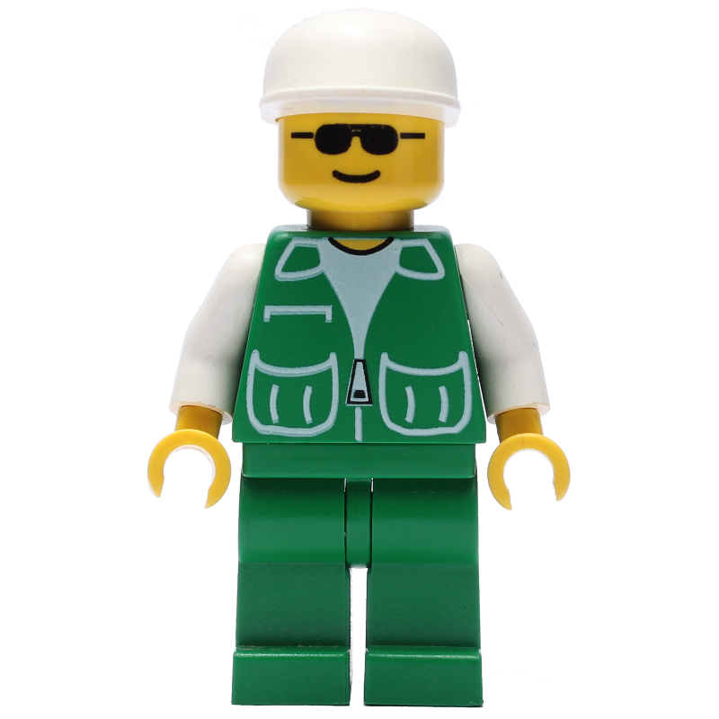 Homme, veste verte, jambes vertes, casquette blanche, lunettes de soleil (Man, Green Jacket, Green Legs, White Cap, Sunglasses)