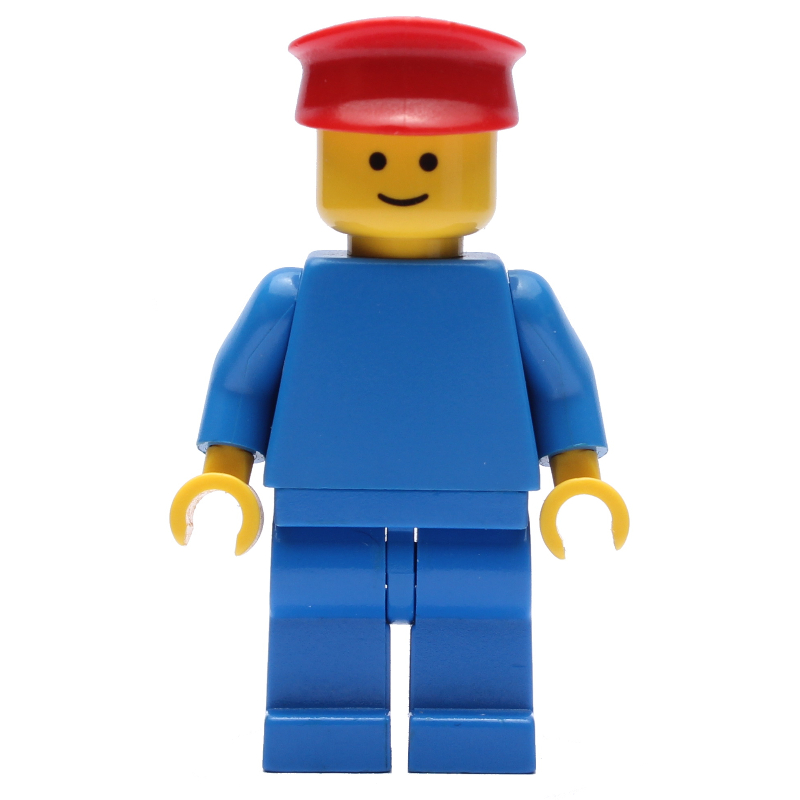Homme, bleu uni, chapeau rouge (Man, Plain Blue, Red Hat)