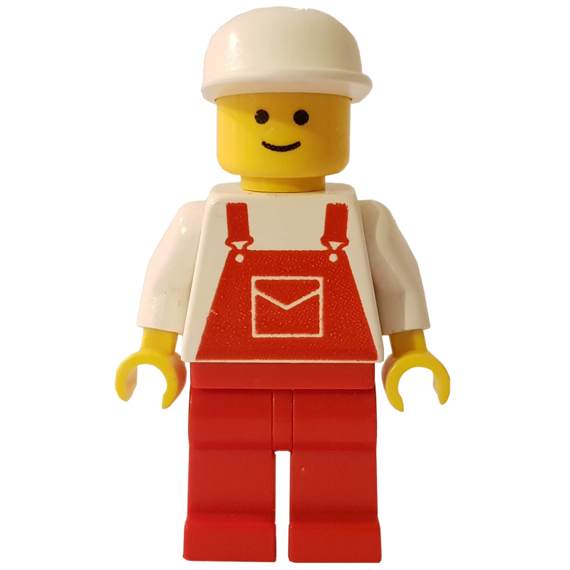 Homme, salopette rouge, casquette blanche (Man, Red Overalls, White Cap)