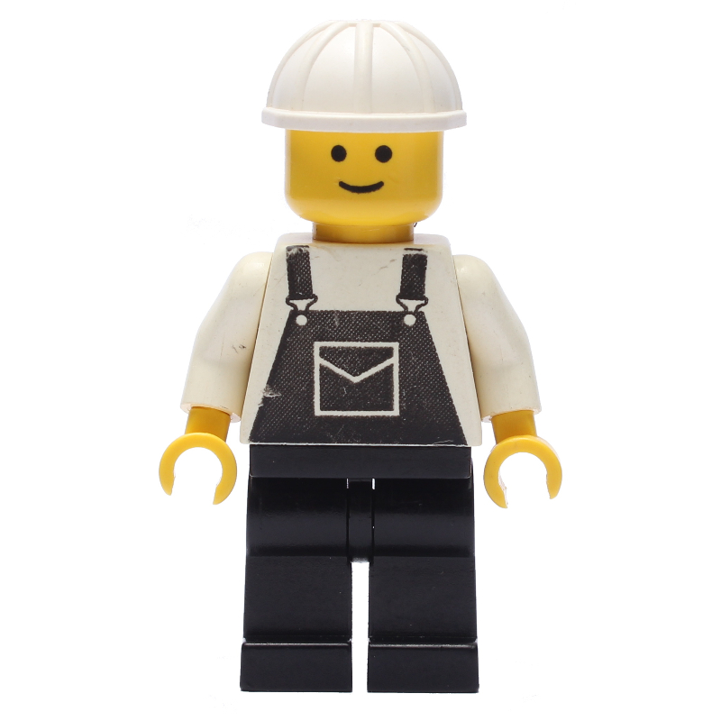 Homme, salopette noire, casque de chantier blanc (Man, Black Overalls, White Hard Hat)