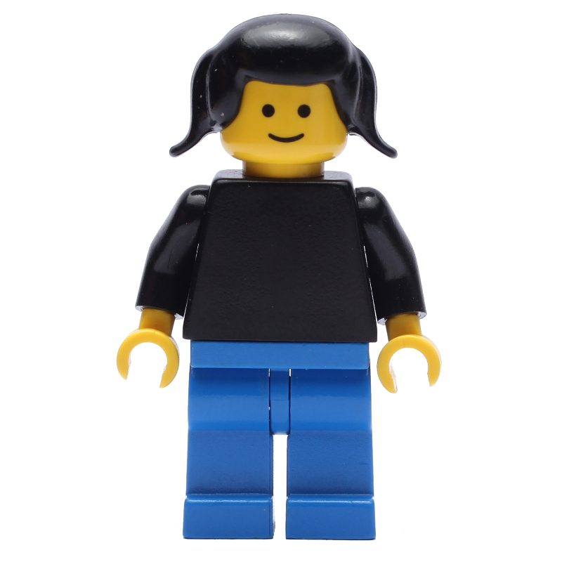 Femme, torse noir uni, jambes bleues, cheveux noirs (Woman, Plain Black Torso, Blue Legs, Black Hair)