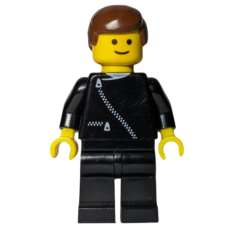 Homme, veste noire avec fermeture éclair, cheveux bruns (Man, Black Jacket with Zipper, Brown Hair)