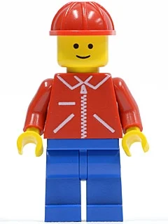 Homme, veste rouge avec fermeture à glissière, jambes bleues, casque de chantier rouge (3626b tête) (Man, Red Jacket with Zipper, Blue Legs, Red Hard Hat (3626b Head))
