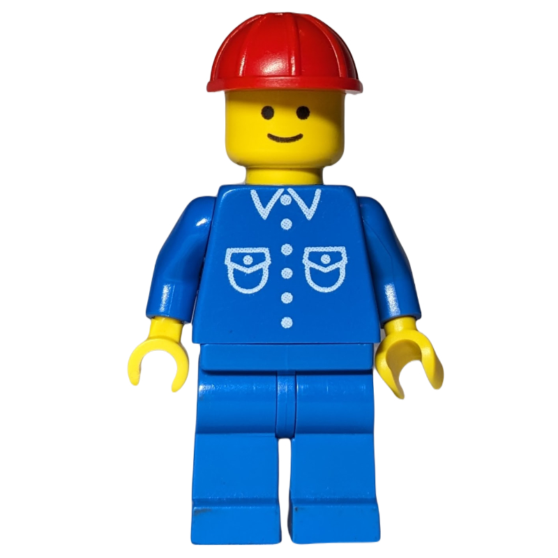 Homme, chemise bleue, jambes bleues, casque de chantier rouge (3626b tête) (Man, Blue Shirt, Blue Legs, Red Hard Hat (3626b Head))