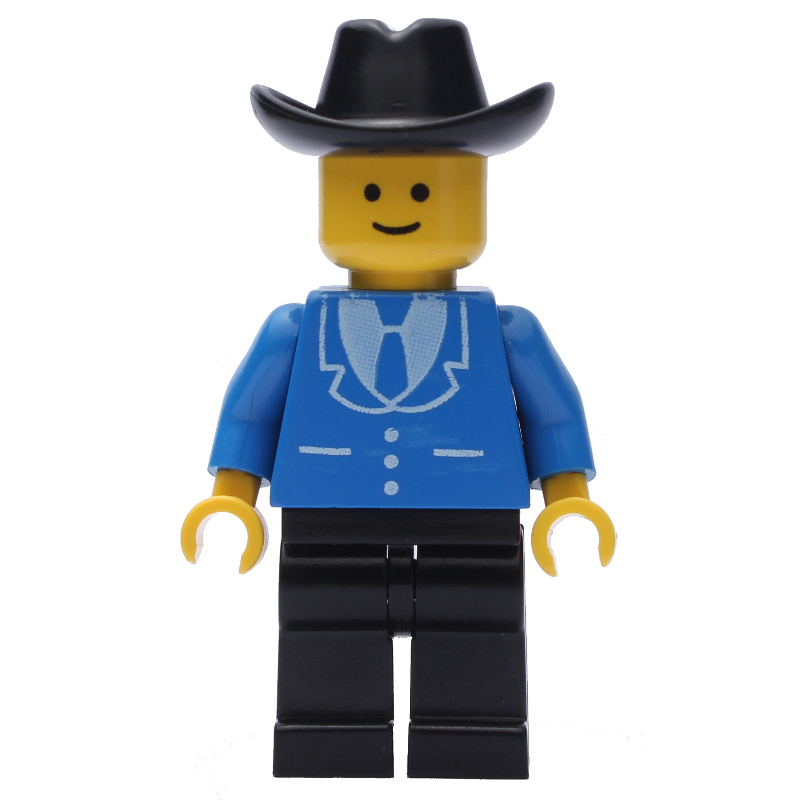 Homme, veste bleue avec cravate et trois boutons, jambes noires, chapeau de cowboy noir (3626b tête) (Man, Blue Jacket with Tie and Three Buttons, Black Legs, Black Cowboy Hat (3626b Head))