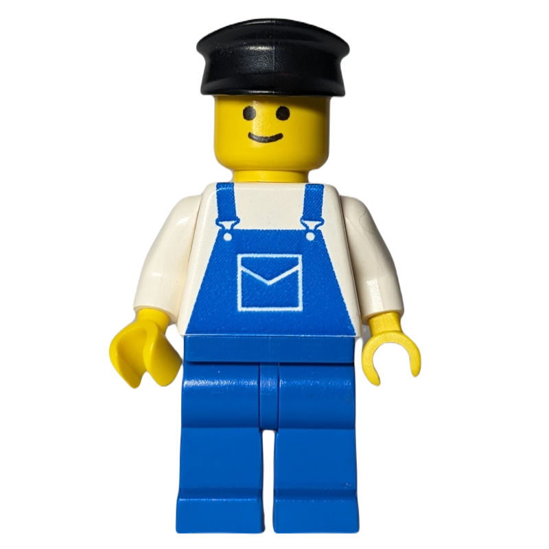 Homme, salopette bleue, chapeau noir (Man, Blue Overalls, Black Hat)