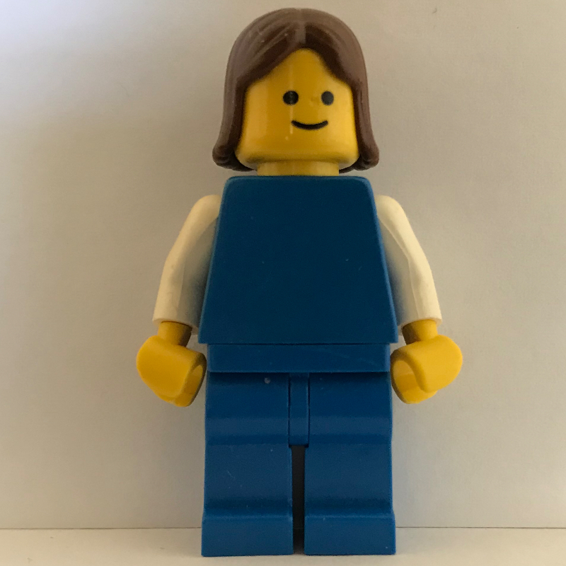 Femme, bleu uni, cheveux bruns (Woman, Plain Blue, Brown Hair)