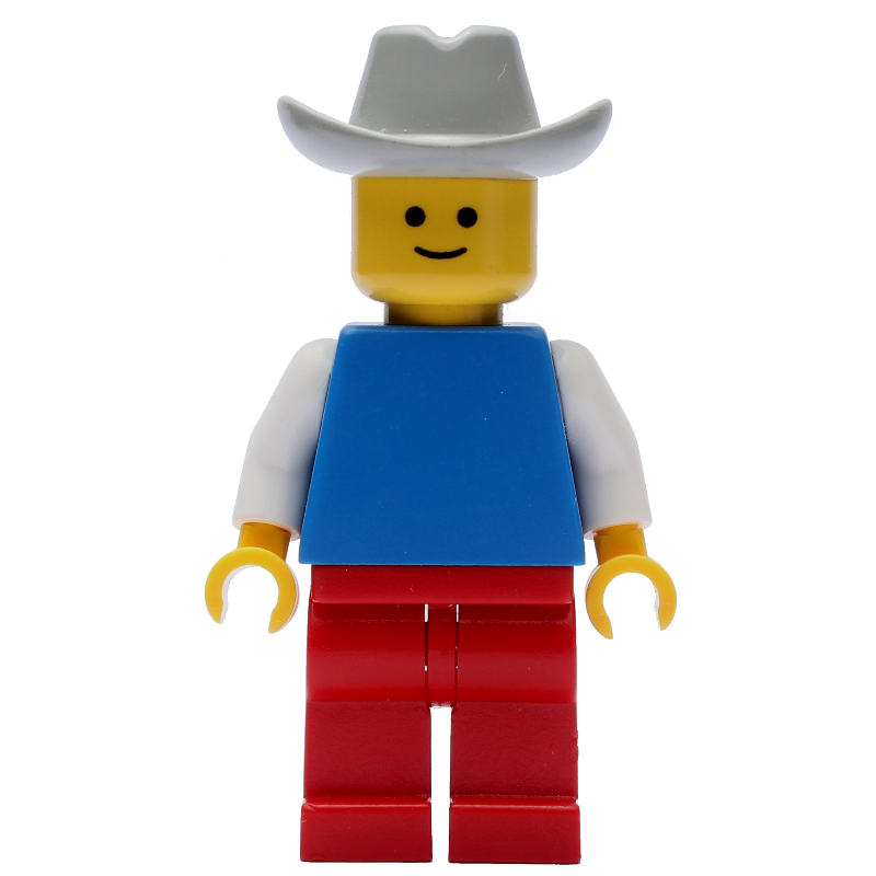 Homme, torse bleu, jambes rouges, chapeau de cowboy gris clair (Man, Blue Torso, Red Legs, Light Gray Cowboy Hat)
