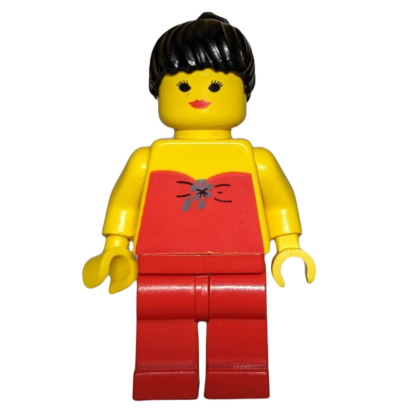 Femme, licol rouge, jambes rouges, cheveux de queue de cheval noir (Woman, Red Halter Top, Red Legs, Black Ponytail Hair)