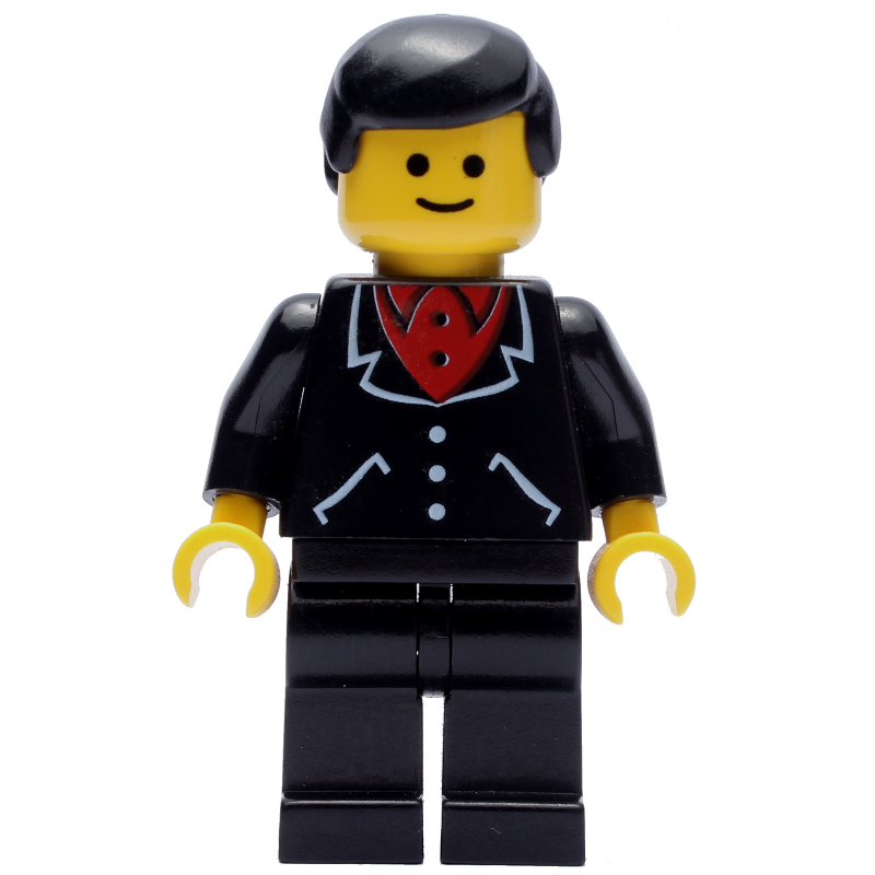 Homme, veste noire sur chemise rouge, jambes noires, cheveux noirs (3626a tête) (Man, Black Jacket over Red Shirt, Black Legs, Black Hair (3626a Head))