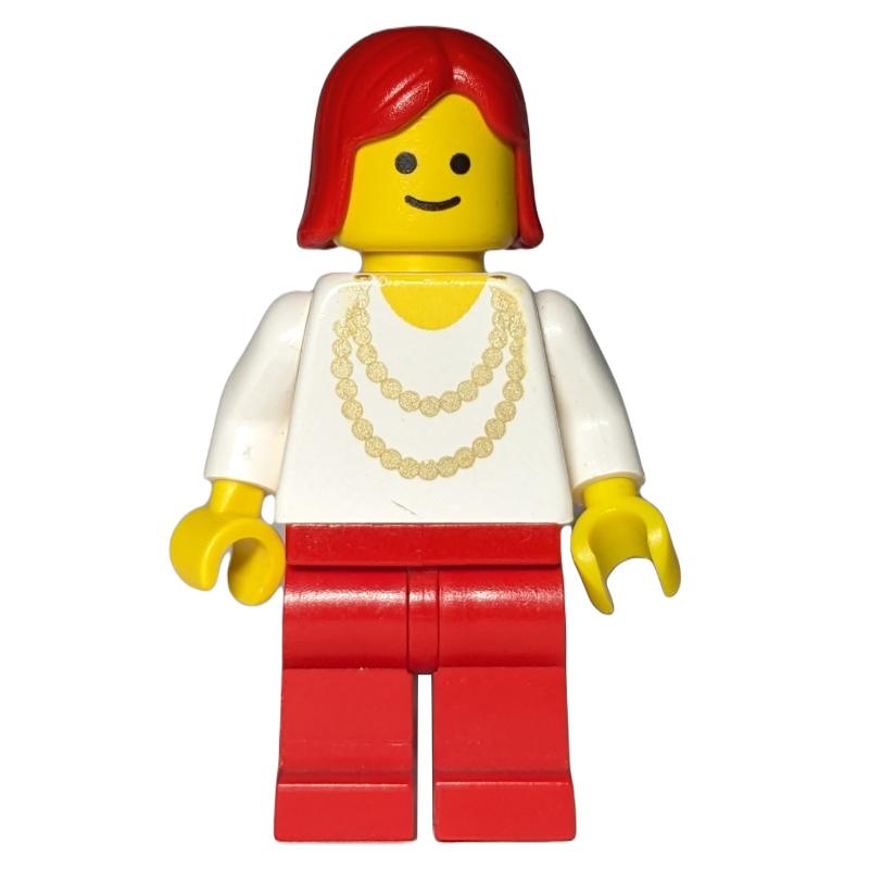 Femme, chemise blanche avec collier en or, jambes rouges, cheveux roux (3626a tête) (Woman, White Shirt with Gold Necklace, Red Legs, Red Hair (3626a Head))