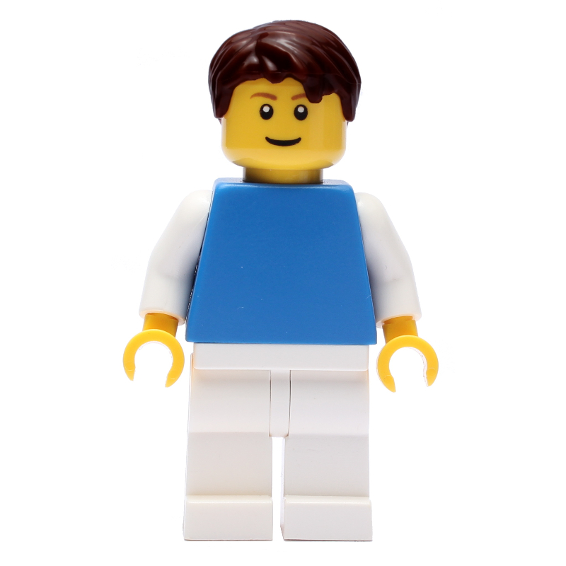 Homme, torse bleu, jambes blanches, cheveux brun foncé (Man, Blue Torso, White Legs, Dark Brown Hair)