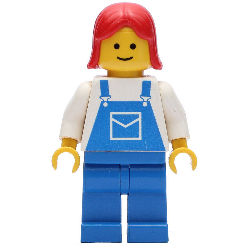 Femme, salopette bleue, cheveux rouges (Woman, Blue Overalls, Red Hair)