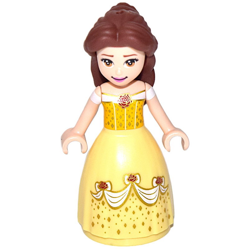Belle, orange clair vif et robe complète jaune clair vif avec des roses, bouche fermée (Belle, Bright Light Orange and Bright Light Yellow Full Dress with Roses, Closed Mouth)