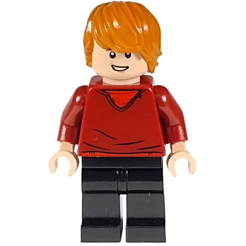 Ron Weasley, pull rouge foncé sur chemise rouge, jambes noires (Ron Weasley, Dark Red Sweater over Red Shirt, Black Legs)