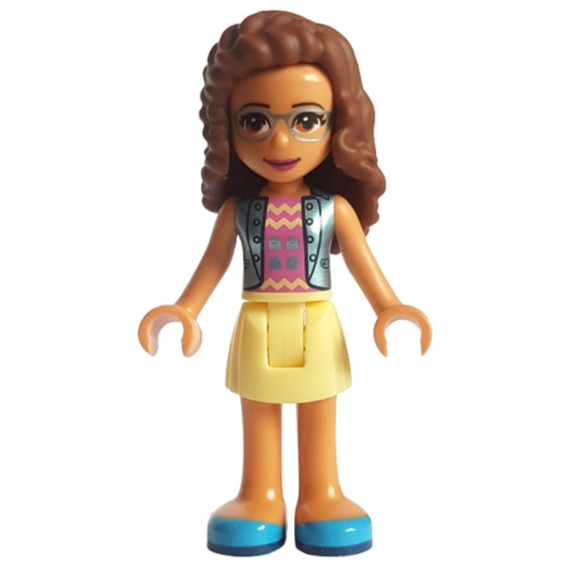 Olivia — veste bleu moyen, jupe jaune clair vif (Olivia - Medium Blue Jacket, Bright Light Yellow Skirt)