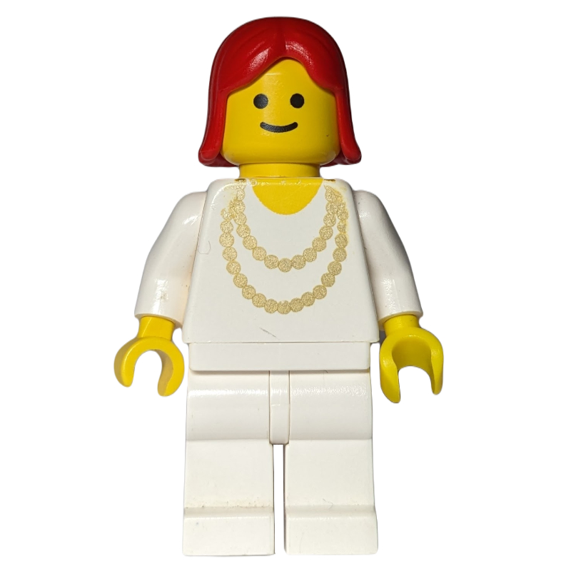 Femme, chemise blanche avec collier en or, jambes blanches, cheveux rouges (Woman, White Shirt with Gold Necklace, White Legs, Red Hair)
