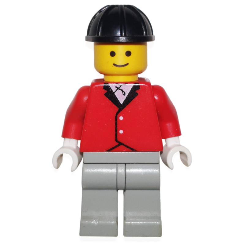 Homme, veste d'équitation rouge, jambes gris clair, casque de chantier noir (3626a tête) (Man, Red Riding Jacket, Light Gray Legs, Black Hard Hat (3626a head))