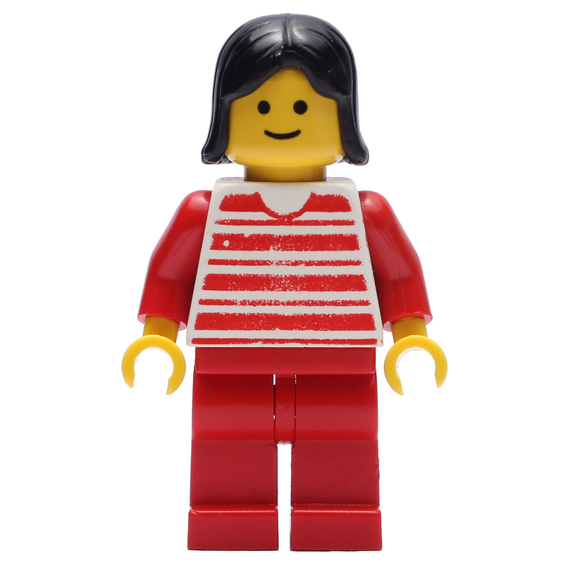 Chemise rayée rouge et blanche, jambes rouges, cheveux noirs (3626a tête) (Red and White Striped Shirt, Red Legs, Black Hair (3626a Head))