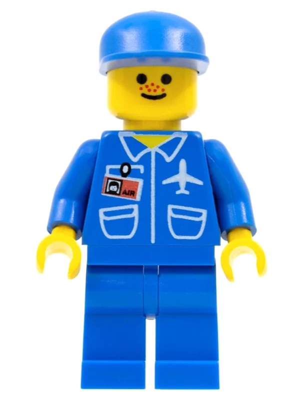 Agent au sol, combinaison bleue avec badge avion et id, casquette bleue (Ground Crew, Blue Jumpsuit with Plane and ID Badge, Blue Cap)