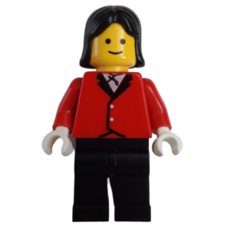 Femme, veste d'équitation rouge, jambes noires, cheveux noirs (Woman, Red Riding Jacket, Black Legs, Black Hair)