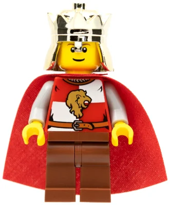 Roi, lion sur la poitrine, couronne d'or, sourcils brun rougeâtre (King, Lion on Chest, Gold Crown, Reddish Brown Eyebrows)